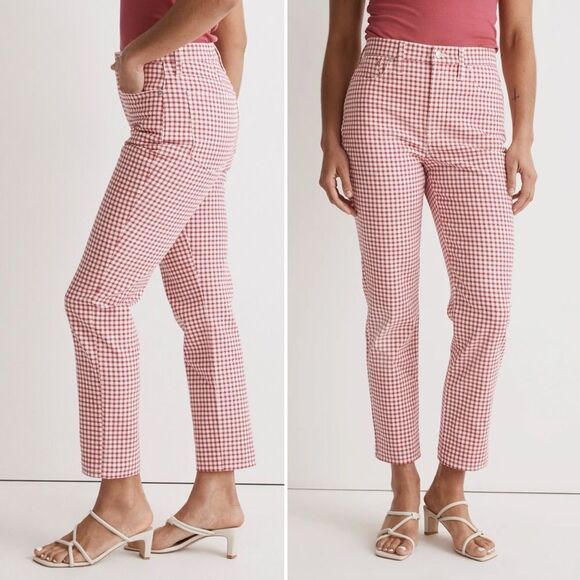 Madewell The Perfect Vintage Straight Leg Jean in Red Gingham Check Size 31 | 12 - Picture 1 of 14